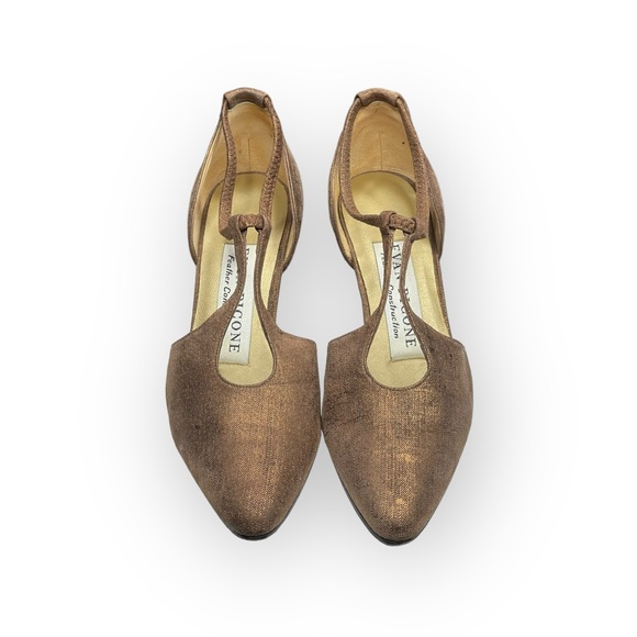 Vintage: Evan Piccone 𖣊 T Strap D’Orsay Heels 𖣊 Textured Metallic Bronze 𖣊 7M - Picture 8 of 16